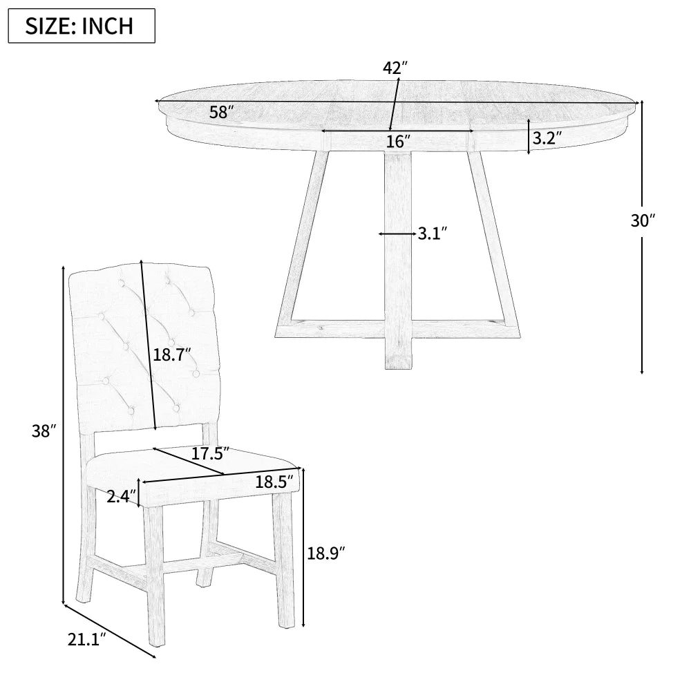 5-Piece Round Dining Set with 4 Upholstered Chairs A848