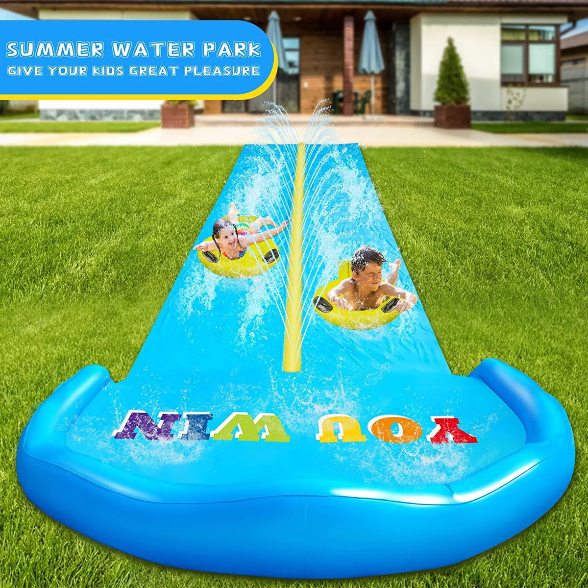 32.8FT Inflatable Water Slide with 2 Racing Lanes T883935
