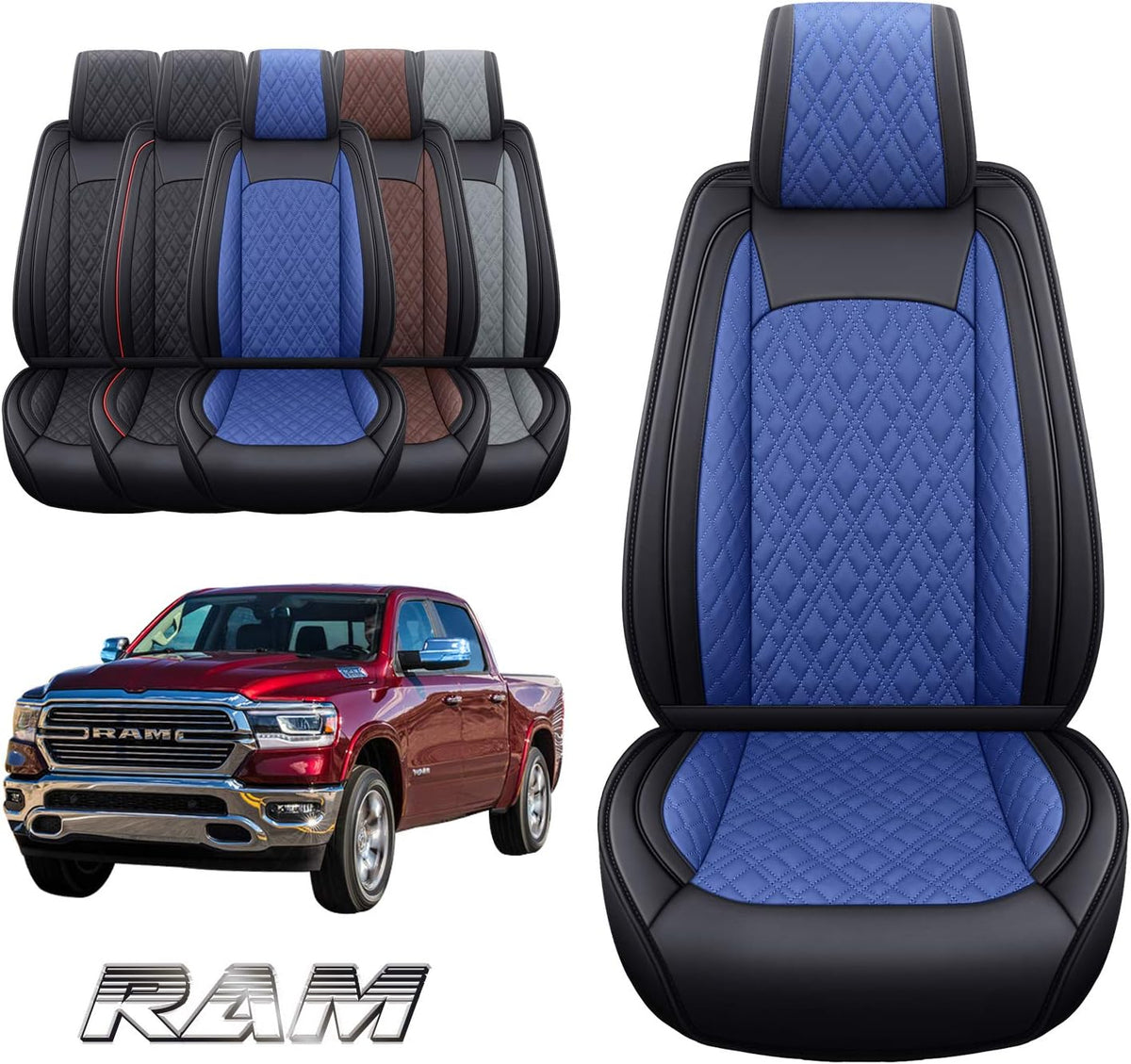 2 PCS Front Black-Red Waterproof Leather Car Seat Covers V606670