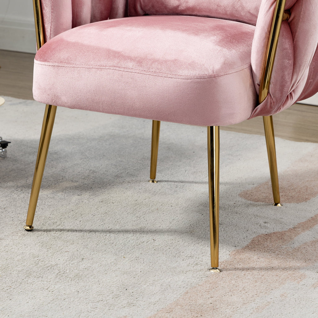 Pink Velvet Upholstered Accent Chair with Gold Metal Leg V339556
