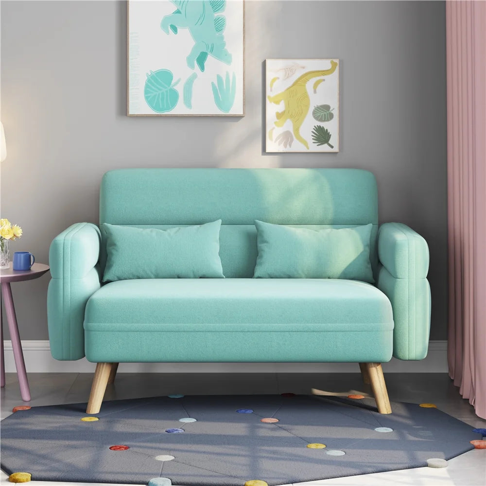 Aquamarine Fabric Loveseat Sofa with Lumbar Pillows S727743