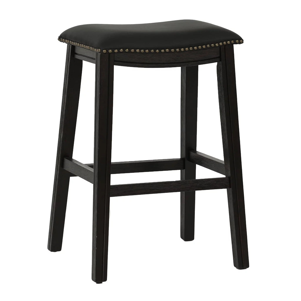 29" Black Faux Leather Saddle Bar Stool Set of 2 L8923