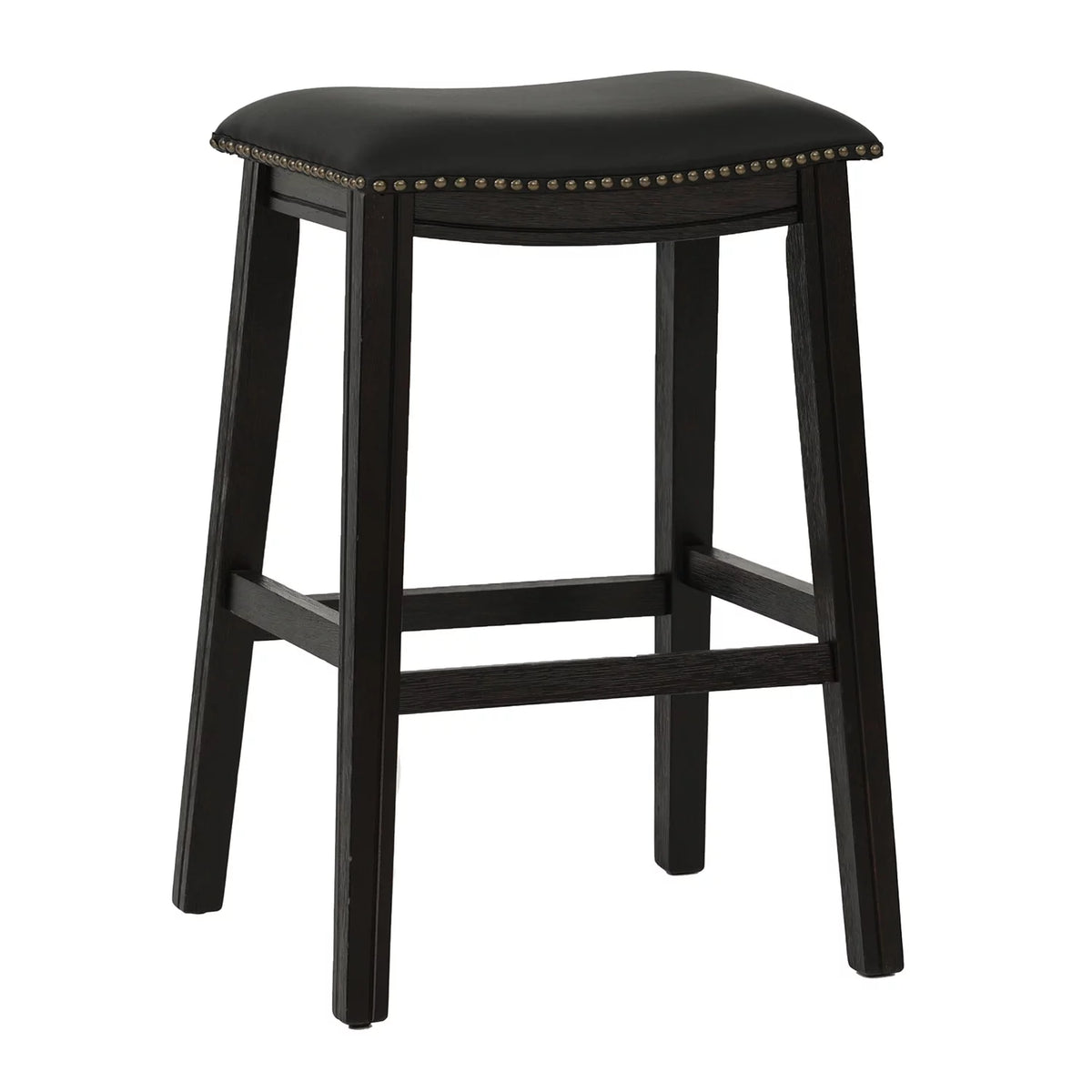 29" Black Faux Leather Saddle Bar Stool Set of 2 L8923