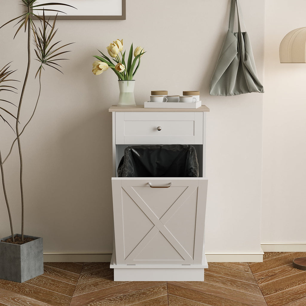 White Tilt Out Trash Can Cabinet T206613