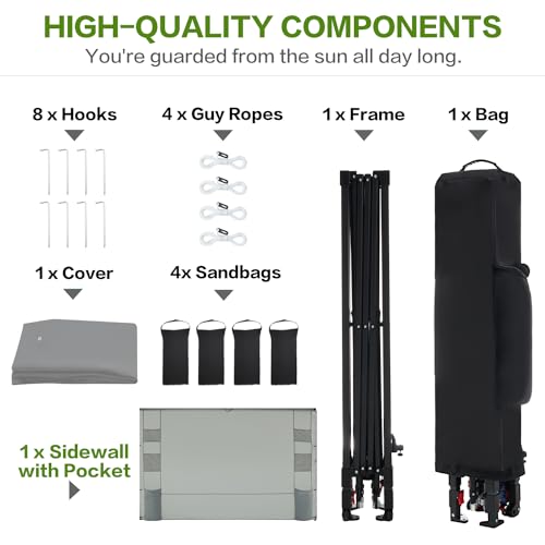 10'x10' Pop Up Canopy Tent with 1 Sidewall and 6 Pockets, White T7413
