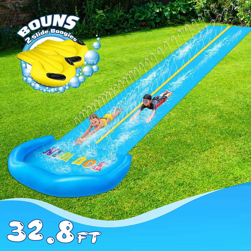 32.8FT Inflatable Water Slide with 2 Racing Lanes T883935