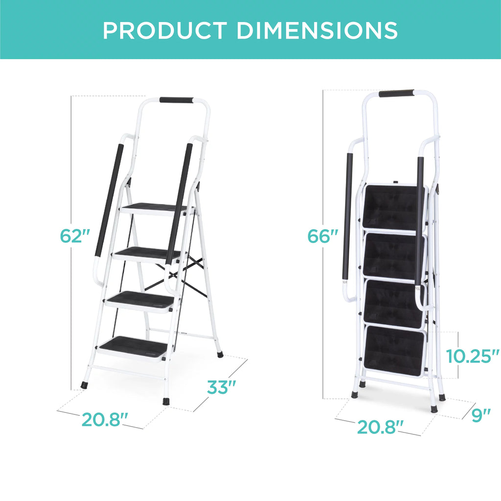 4-Step Portable Folding Anti-Slip Steel Ladder with Handrails H690827