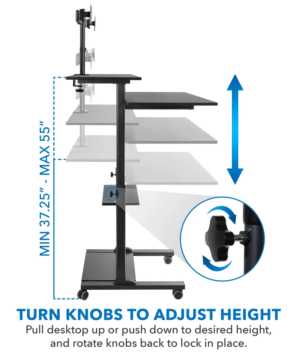 Black Mobile Standing Desk with Dual Monitor Mount X405