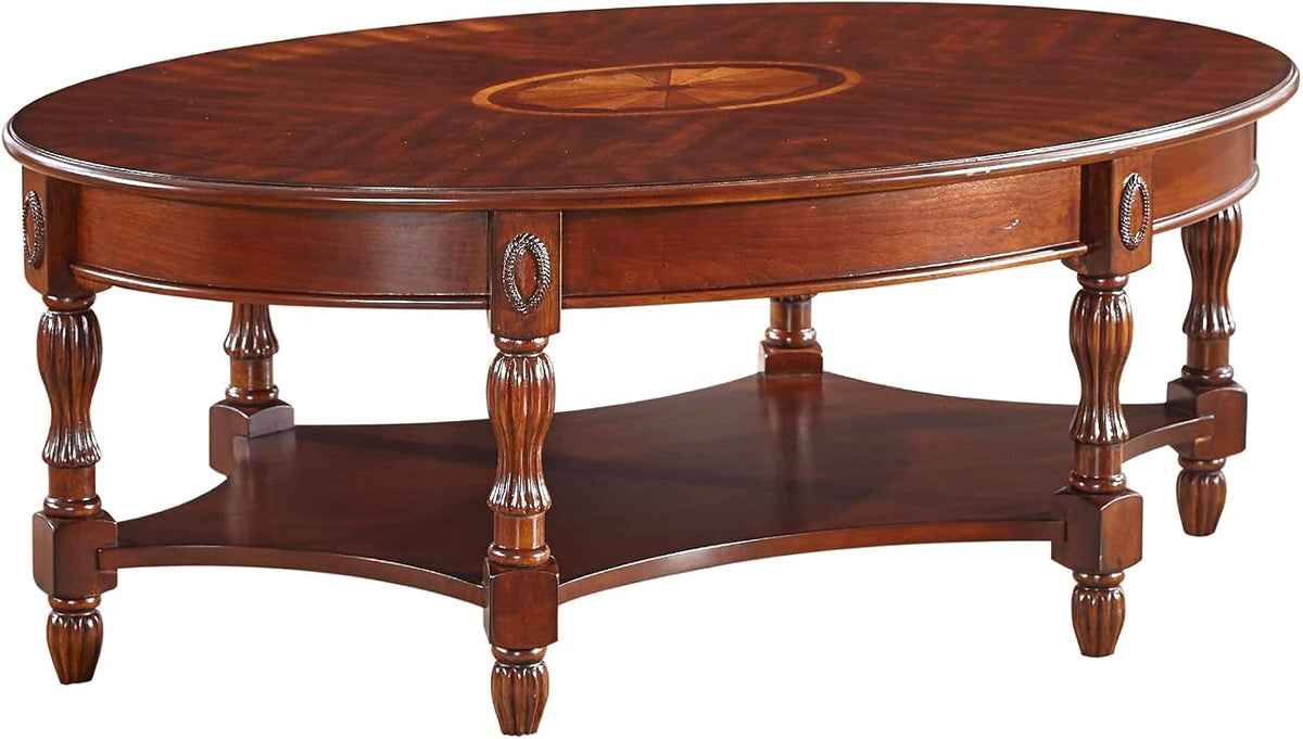 Walnut Solid Wood Oval Side Table with Tempered Glass Shelf H20280