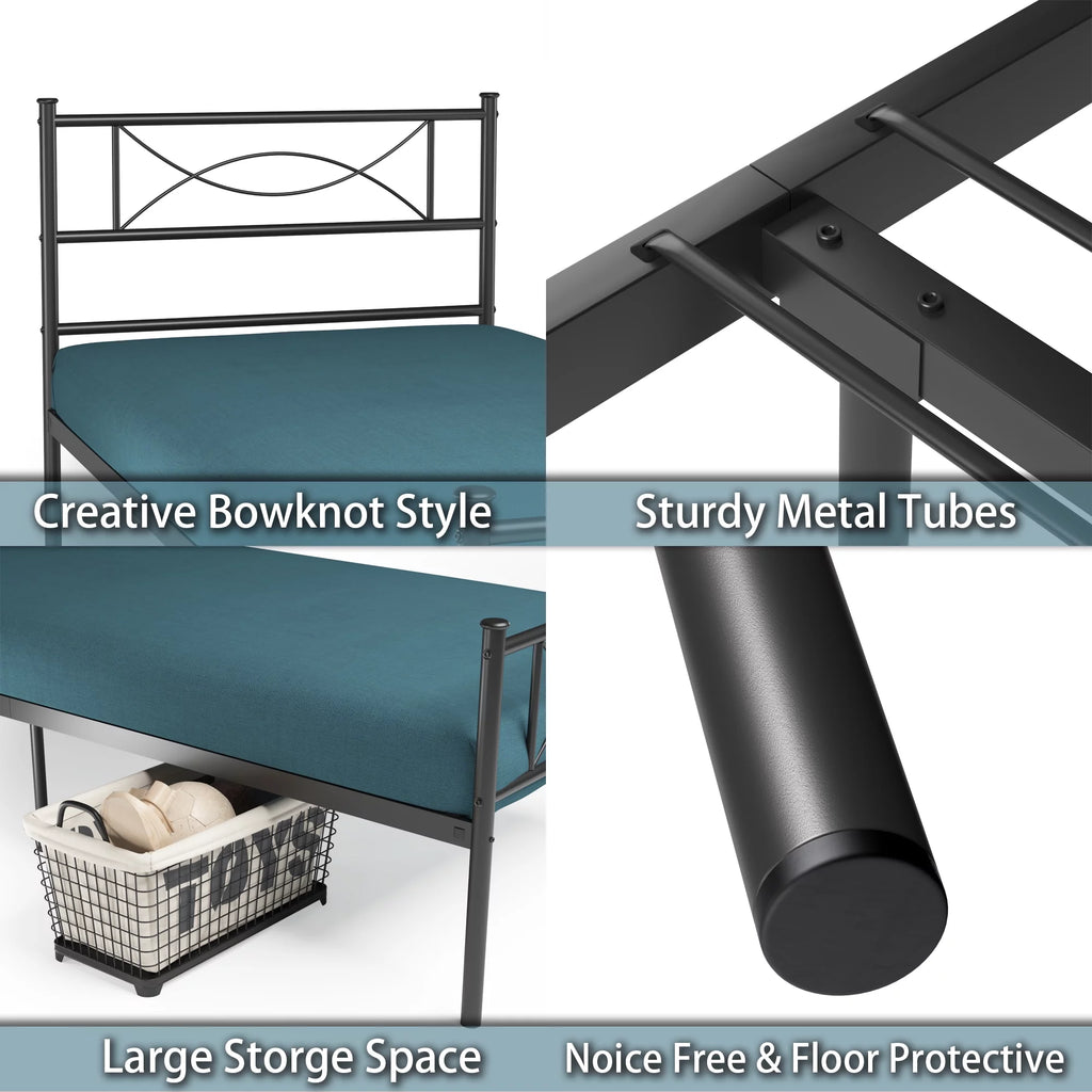 Twin Size Black Metal Platform Bed Frame with Headboard and Footboard A7363