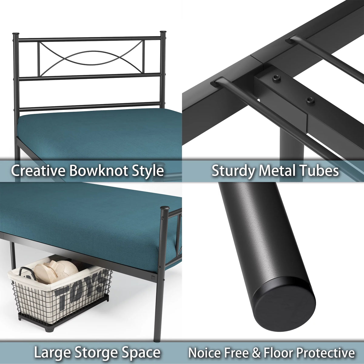 Twin Size Black Metal Platform Bed Frame with Headboard and Footboard A7363