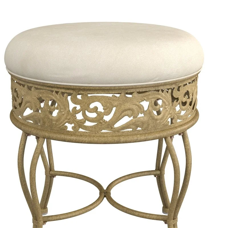 Antique Beige Upholstered Vanity Stool R61333