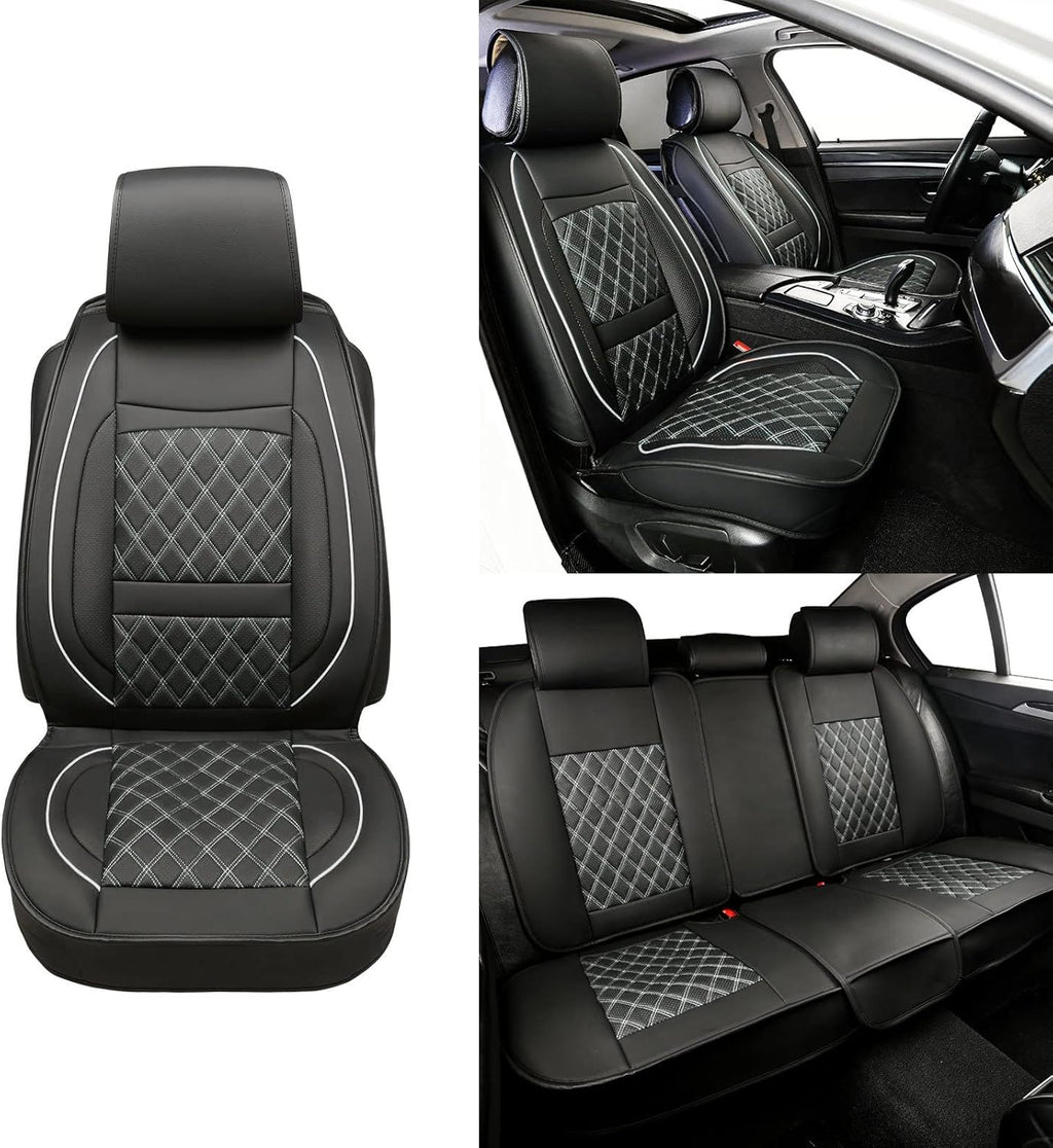 5 Car Seat Covers Black and Blue Leather Full Seat with 2 Car Backseat Storage Waterproof O31201