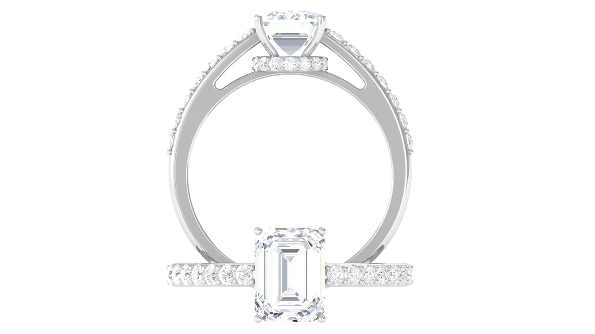2.25 CT Octagon Cut Moissanite Solitaire Ring in Prong Setting with Surface Side Stones and Hidden Halo, 925 Sterling Silver, US 4.00 Q1496