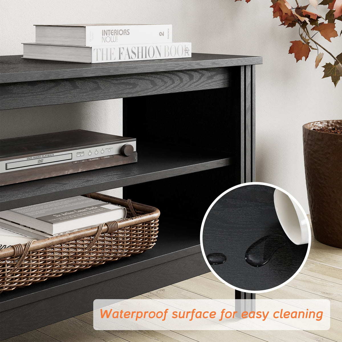 Brown Wood TV Stand with 6 Open Shelves S3335