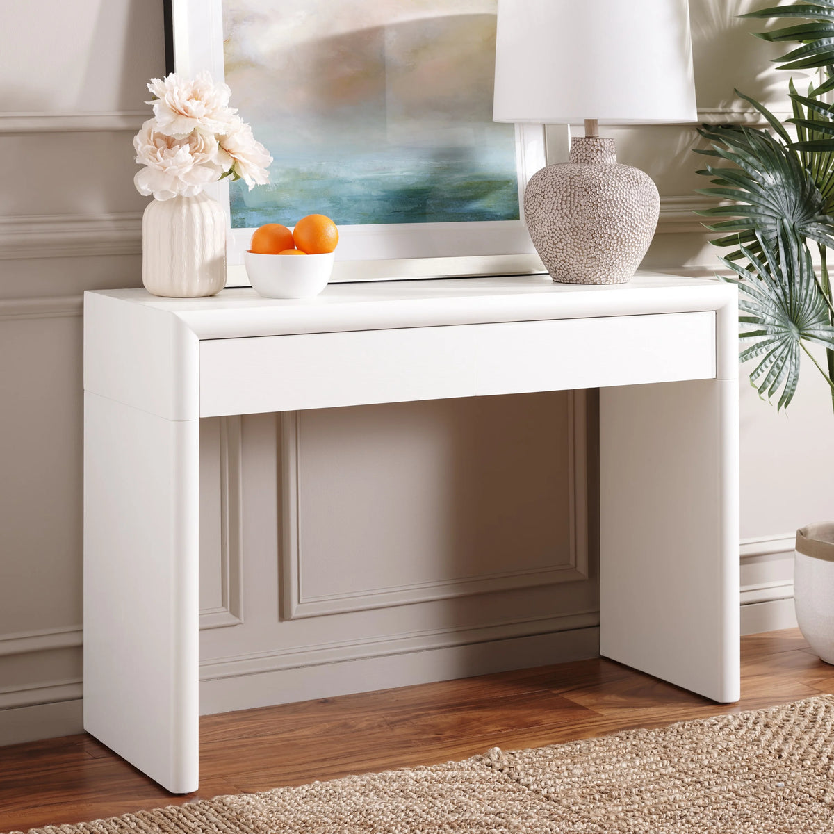 Ivory Wood Console Table with Drawer M672