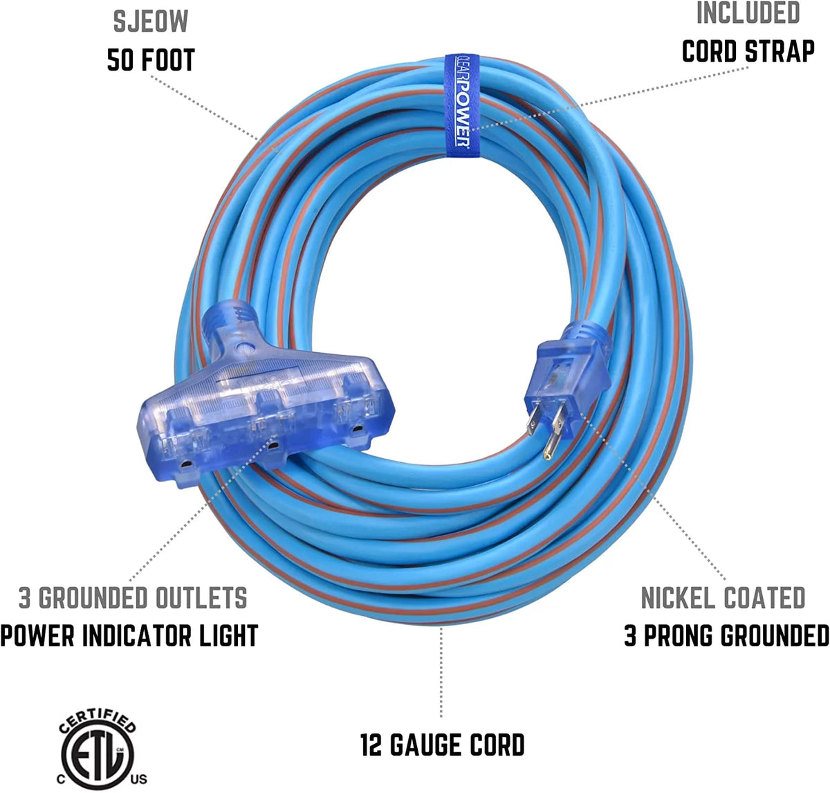 12/3 50 ft 3-Outlet Extension Cord with Lighted Connector B364098