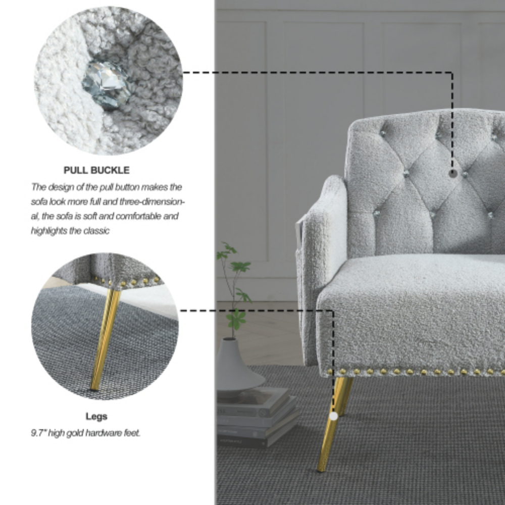 Grey Teddy Tufted Upholstered Chair with Gold Hardware Legs Z5898
