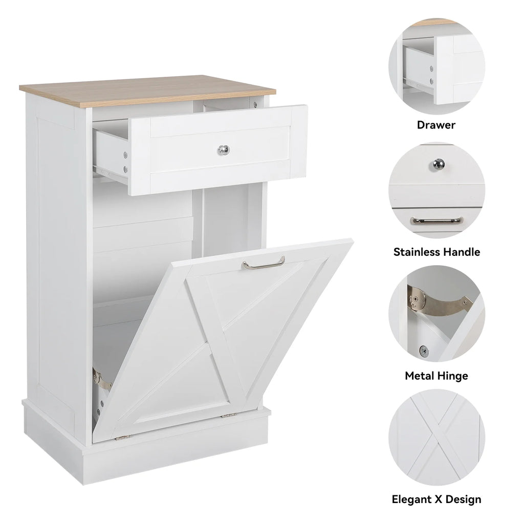 White Tilt Out Trash Can Cabinet T206613