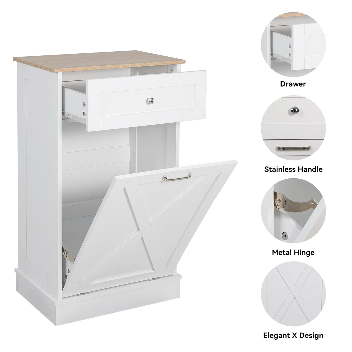 White Tilt Out Trash Can Cabinet T206613