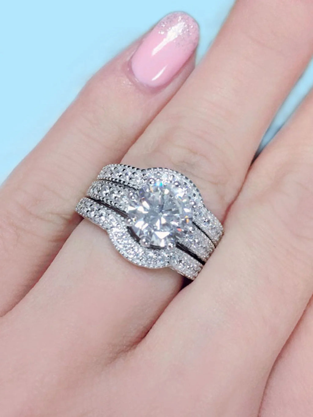 Sterling Silver CZ Engagement Ring Set X846471