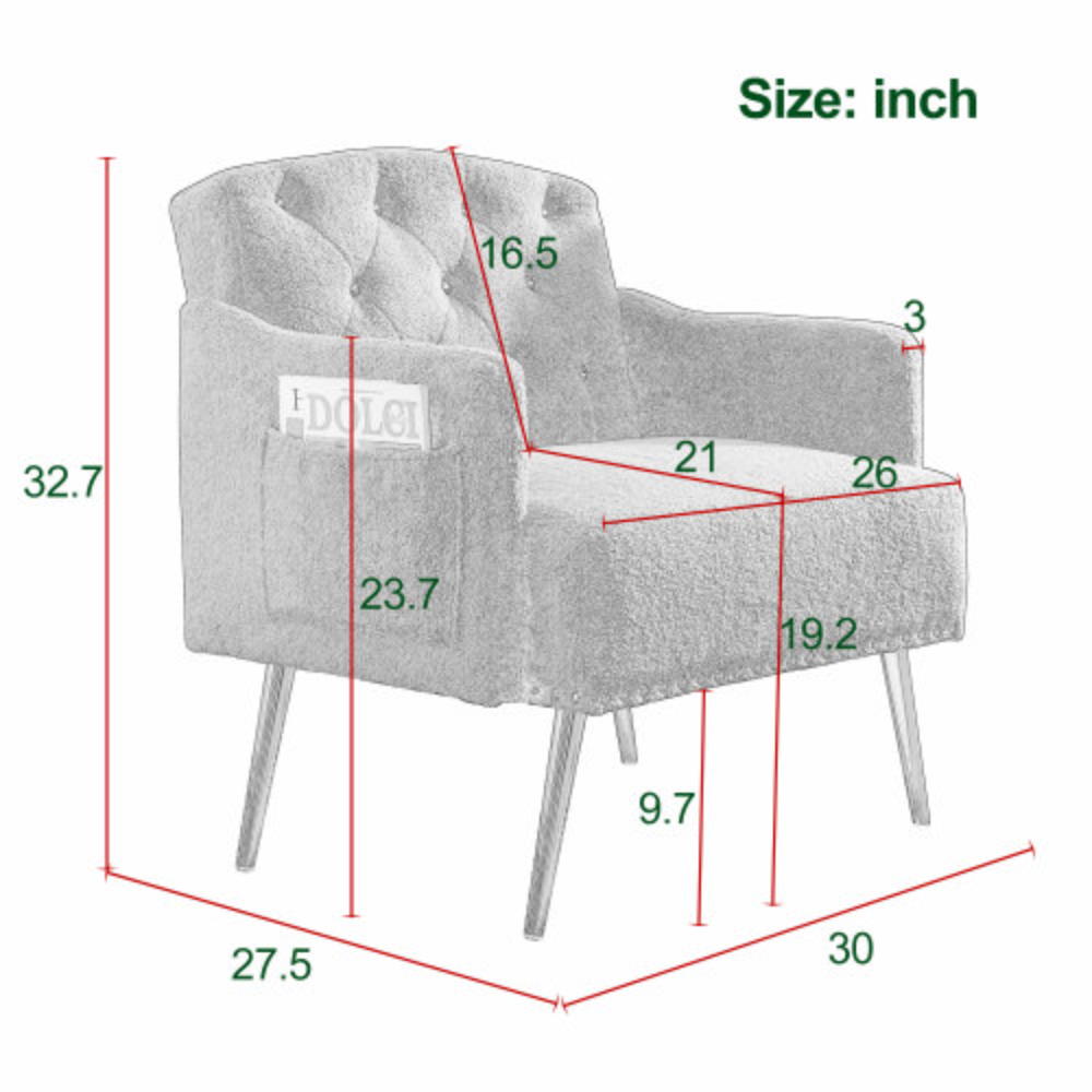 Grey Teddy Tufted Upholstered Chair with Gold Hardware Legs Z5898