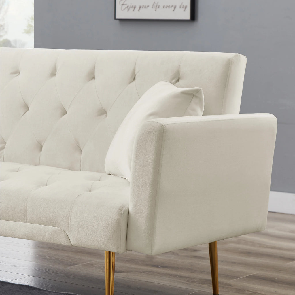 Beige Velvet Convertible Sofa Bed Q7865
