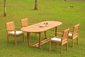 Grade-A Teak 5 Pc Dining Set with Oval Trestle Leg Table and 4 Stacking Arm Chairs S210