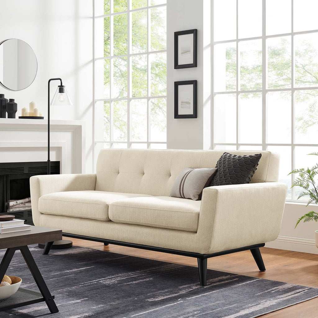 Brown Herringbone Fabric Loveseat I39731