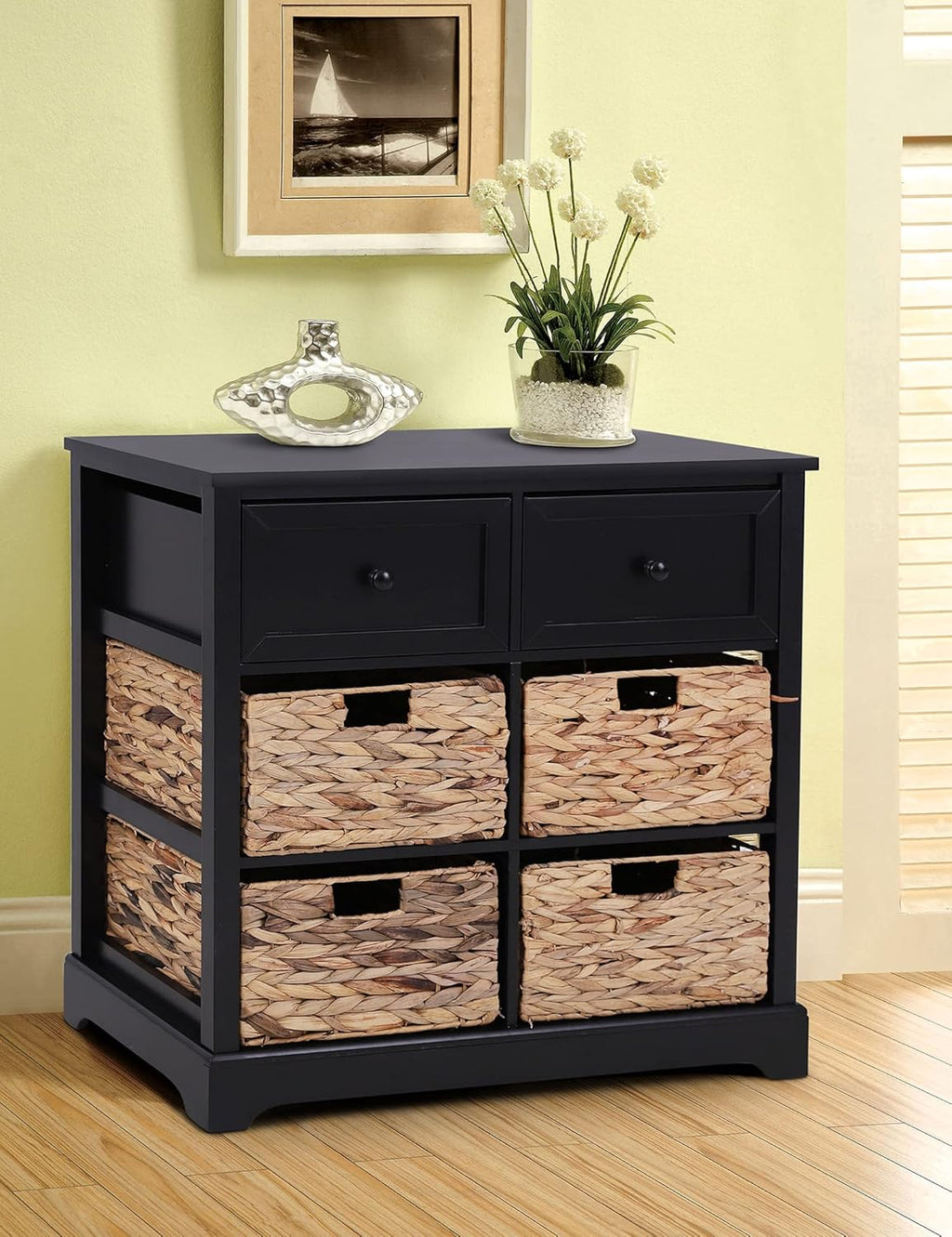 Black Storage Cabinet with 2 Drawers & 4 Removable Baskets B886371