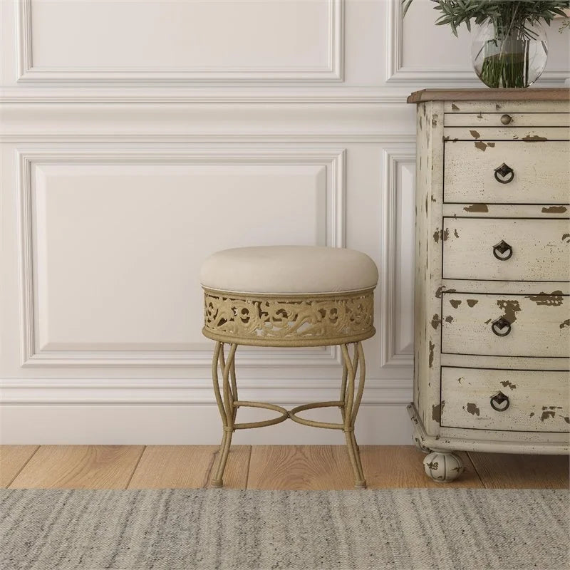 Antique Beige Upholstered Vanity Stool R61333