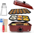 Red 3 in 1 Nonstick Electric Griddle with 3 Interchangeable Pans F917081