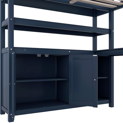 Full Size Wood Loft Bed with Desk and Storage Q10505