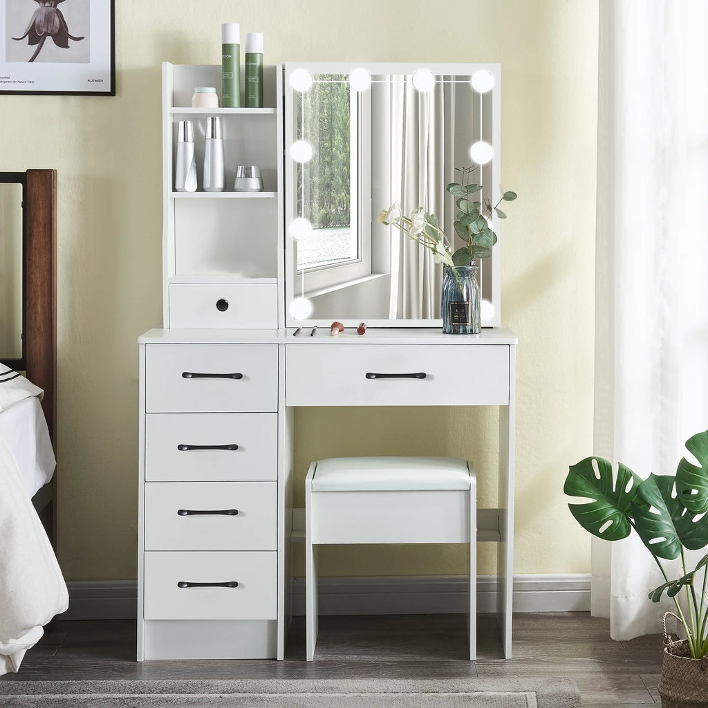 White Vanity Set with Mirror & Lights O904240