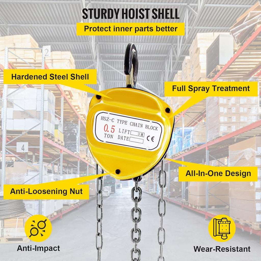 Chain Hoist 1100lbs 10ft Yellow Pack of 2 Y80901
