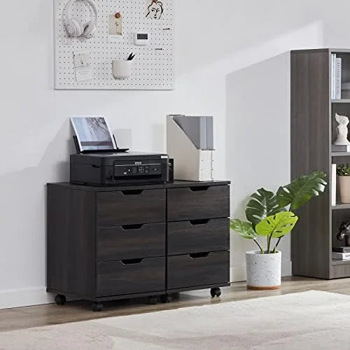 3 Drawer Black Wood Mobile File Cabinet E5793