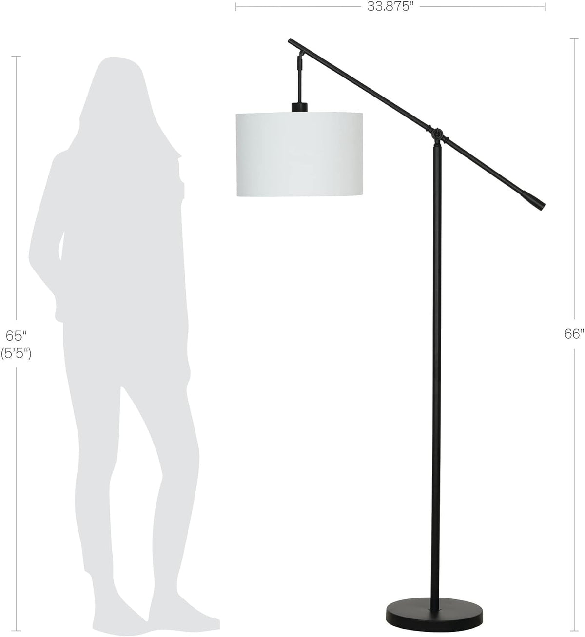 Modern Over The Sofa Counterbalance Floor Lamp with Diffuser, Semi-Gloss Black U55374