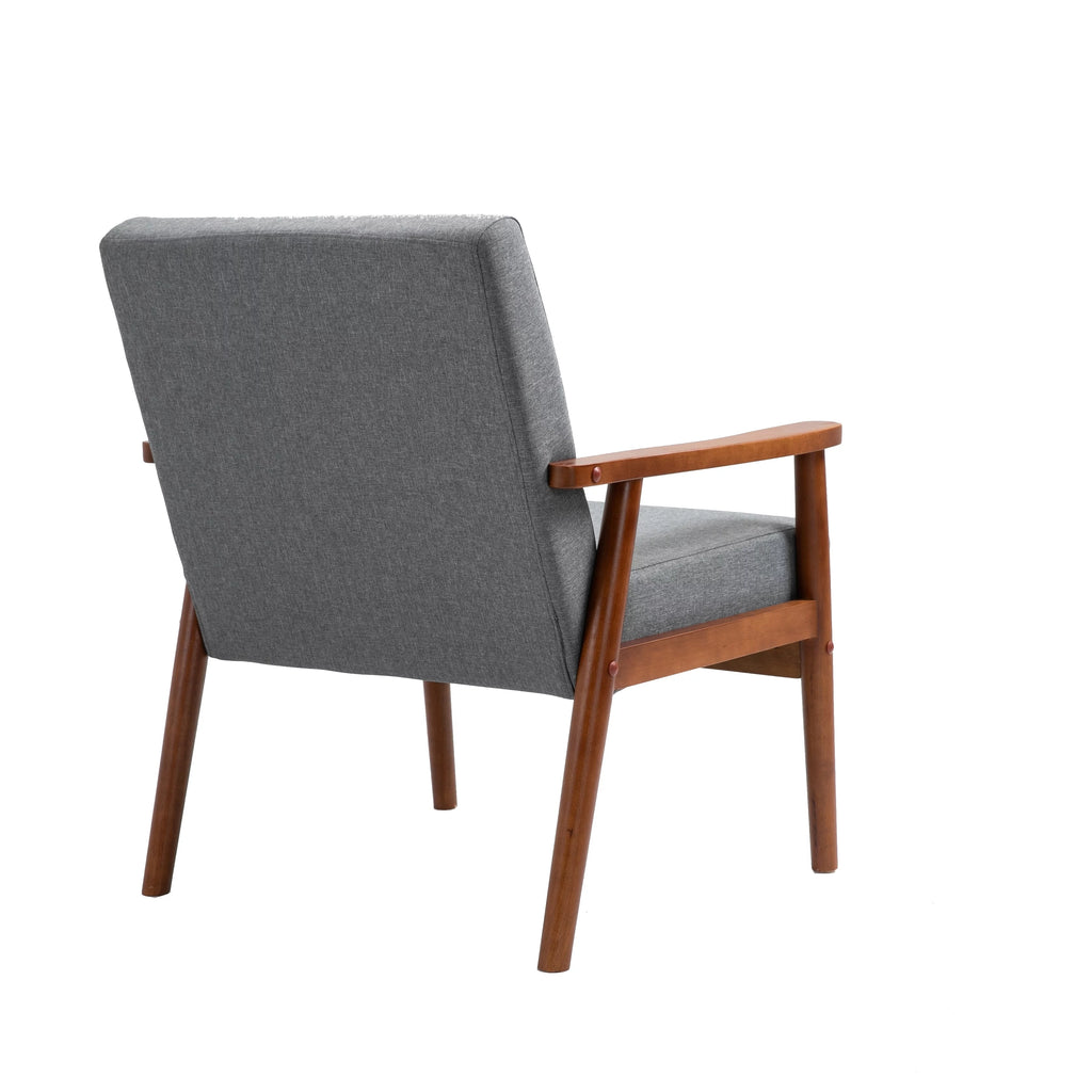 Mid-century Modern Solid Wood Brown Faux Leather Armchair V835638
