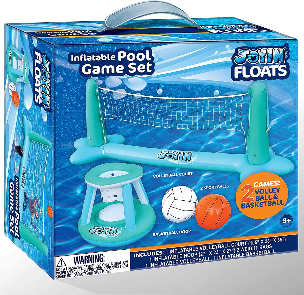 Inflatable Pool Float Set with Volleyball Net & Basketball Hoops Balls J74335