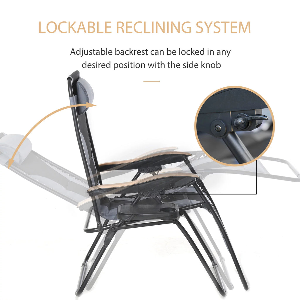 Foldable Reclining Zero Gravity Chair with Cup Holders, Gray U633