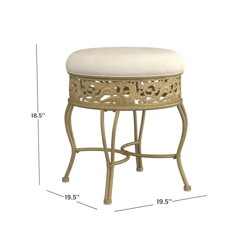 Antique Beige Upholstered Vanity Stool R61333