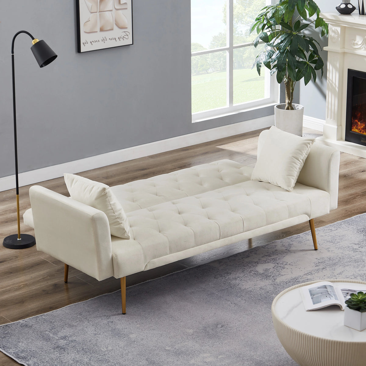 Beige Velvet Convertible Sofa Bed Q7865