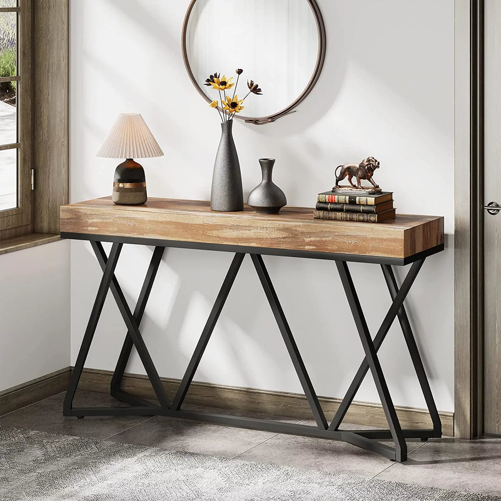 55" Wood Console Table with Metal Base Q296
