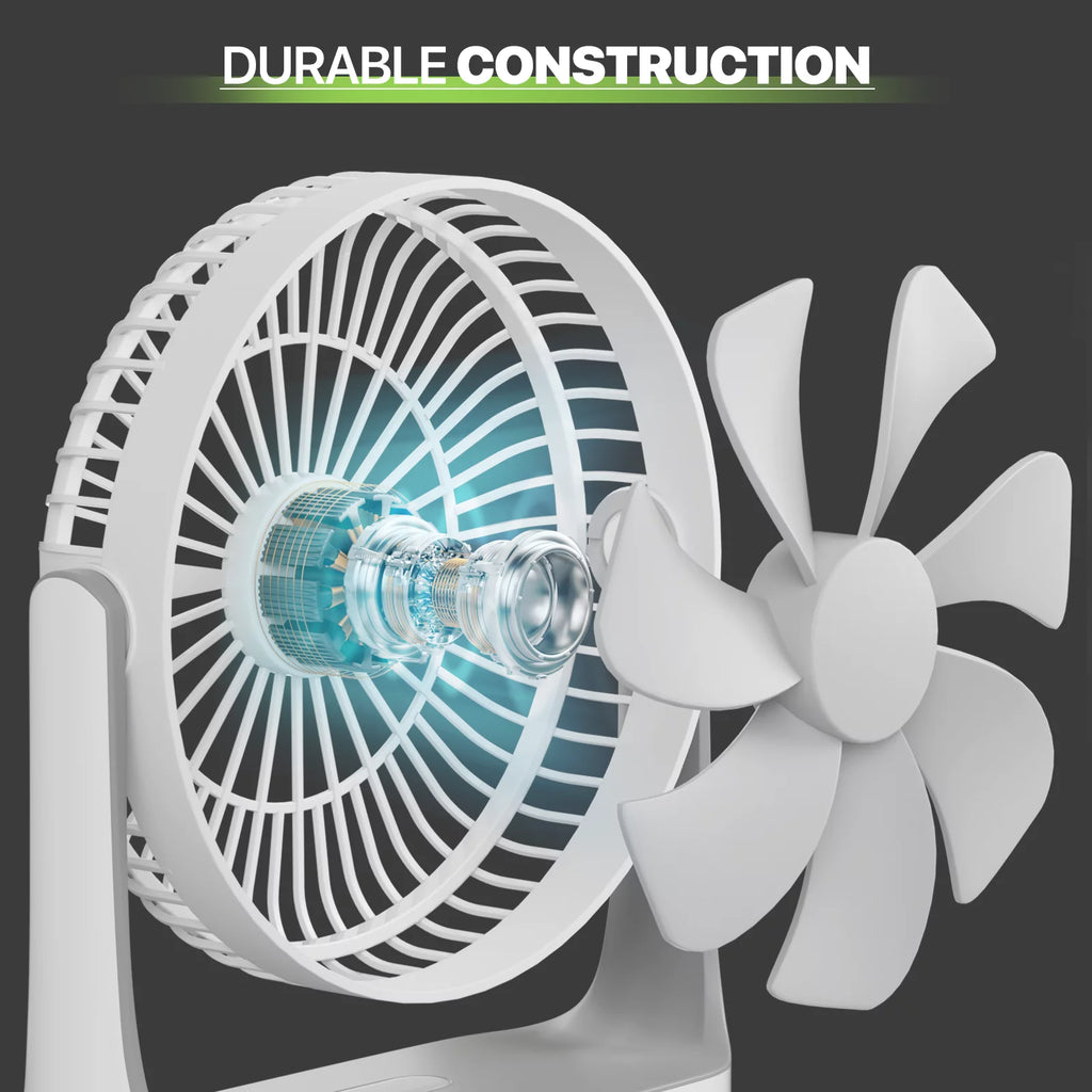 USB Desktop Fan, Rechargeable Wall Mounted Hanging Fan with LED Light, White R38152