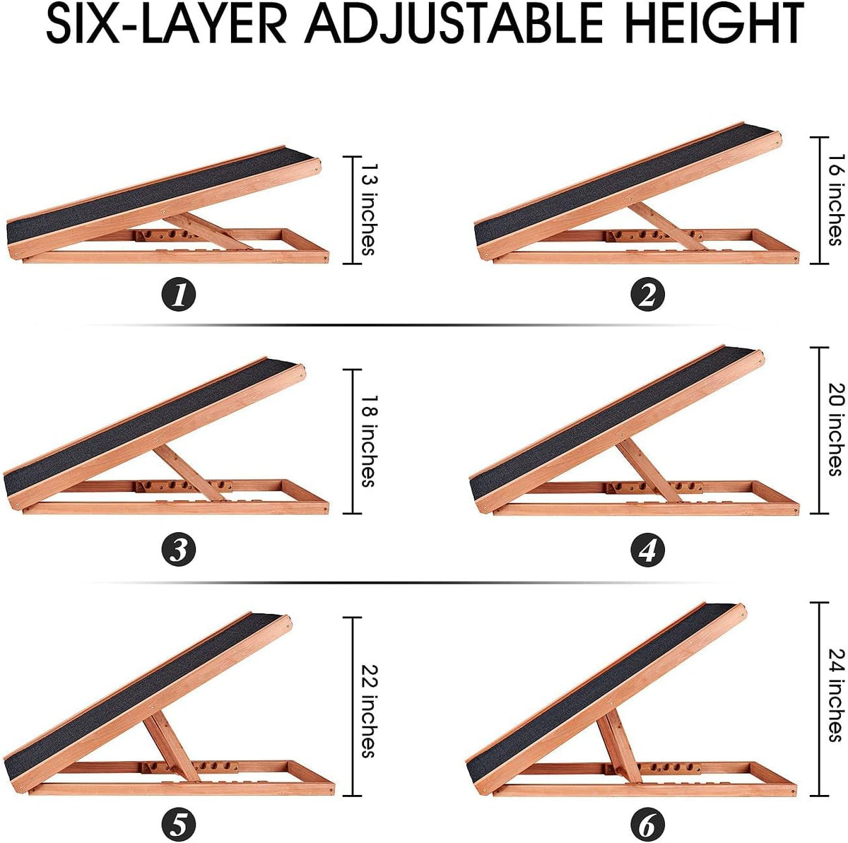 Wooden Height Adjustable Pet Ramp with Non Slip Carpet Surface, Foldable (Large) L780851