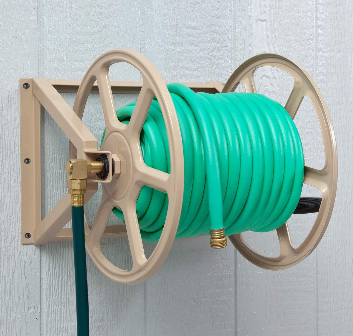 Steel Wall/Floor Mounted Hose Reel, Holds 200-Feet of 5/8-Inch Hose, Tan M53239