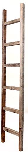 Rustic 6 ft Decorative Ladder, 100% Reclaimed Wood, Weathered Gray V42295
