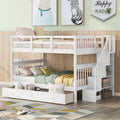 White Full over Full Stairway Bunk Bed with Drawer I305
