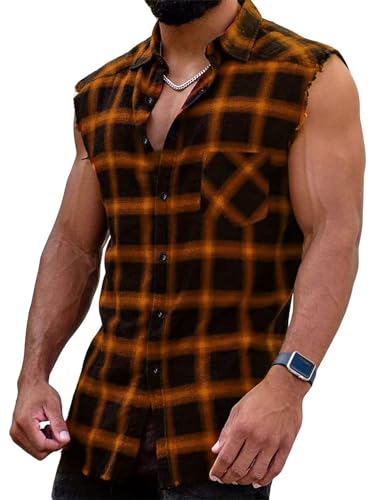 Sleeveless Plaid Flannel Shirt J78799