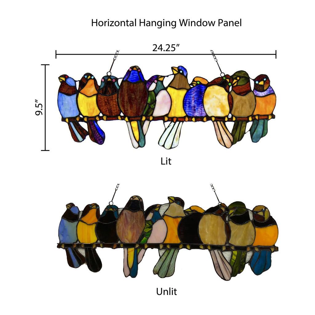 Stained Glass Birds on a Wire Window Panel J9602